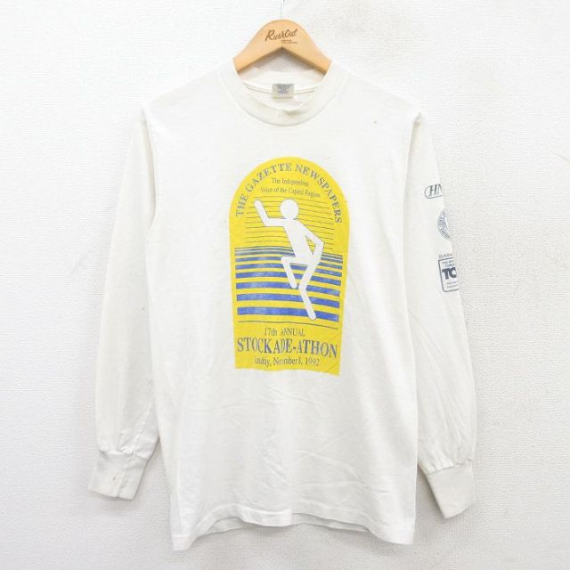 M★古着 長袖 ビンテージ Tシャツ メンズ 90年代 90s ニューハンプシャー クルーネック USA製 白 ホワイト 25apr18 中古