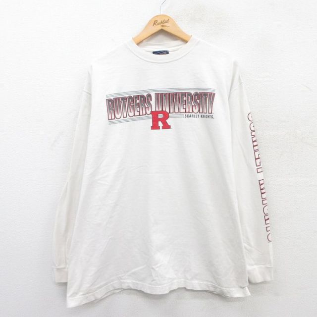 XL★古着 ジャンスポーツ 長袖 ビンテージ Tシャツ メンズ 00年代 00s ラトガース 大学 大きいサイズ コットン クルーネック 白 ホワイト 25apr18 中古
