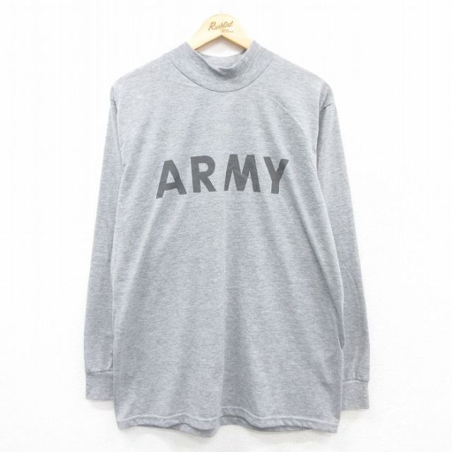 XL★古着 長袖 Tシャツ メンズ ミリタリー アーミー ARMY リフレクター モックネック ハイネック グレー 霜降り 25apr18 中古
