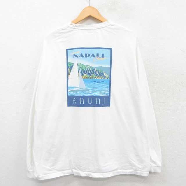 XL★古着 Crazy Shirts 長袖 ビンテージ Tシャツ メンズ 00年代 00s ヨット 大きいサイズ コットン クルーネック 白 ホワイト 25apr18 中古