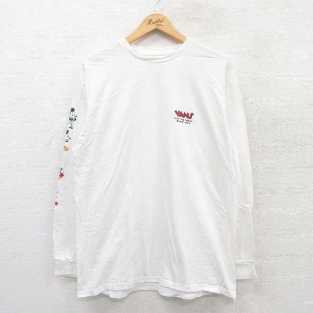 XL★古着 バンズ VANS 長袖 Tシャツ メンズ ディズニー DISNEY ミッキー MICKEY MOUSE コットン クルーネック 白 ホワイト 25apr18 中古