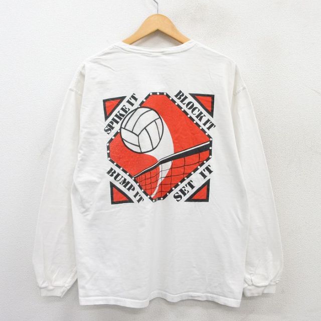 【50%OFF】XL★古着 ジャージーズ 長袖 ビンテージ Tシャツ メンズ 00年代 00s バレーボール コットン クルーネック 白 ホワイト 25apr18 中古