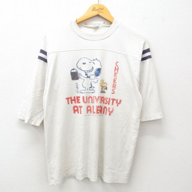 XL★古着 アルテックス ARTEX 7分袖 ビンテージ フットボール Tシャツ メンズ 70年代 70s ピーナッツ スヌーピー SNOOPY クルーネック USA製 白他 ホワイト 【spe】 25apr19 中古 7分丈 七分丈 七分袖
