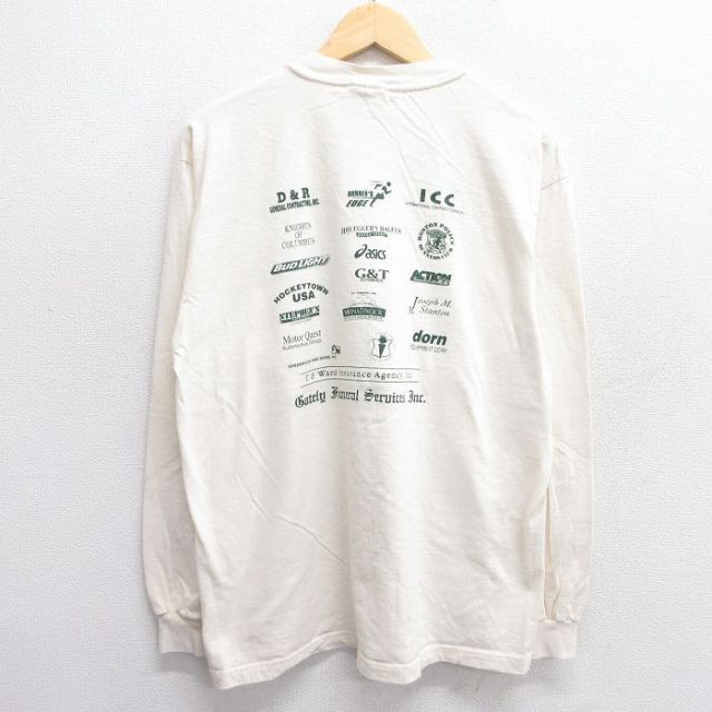 L★古着 ヘインズ Hanes 長袖 ビンテージ Tシャツ メンズ 90年代 90s 馬車 企業広告 コットン クルーネック 生成り 25apr23 中古