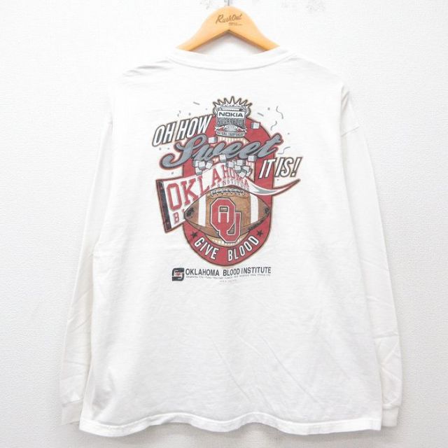 XL★古着 長袖 ビンテージ Tシャツ メンズ 00年代 00s オクラホマ 大きいサイズ コットン クルーネック 白 ホワイト 25apr23 中古