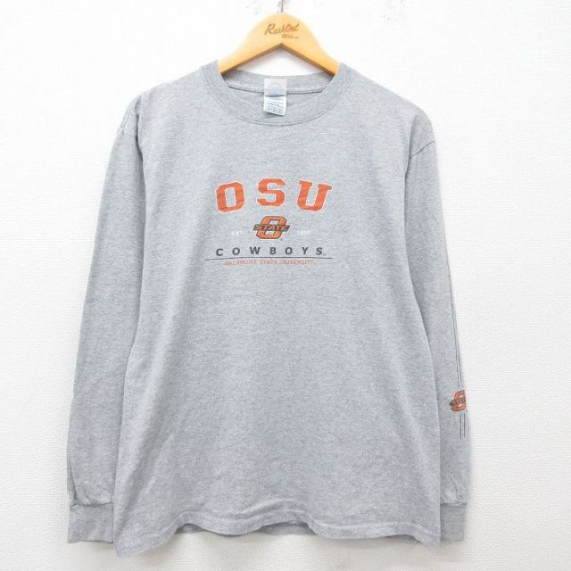 L★古着 長袖 ビンテージ Tシャツ メンズ 00年代 00s オクラホマ グレー 霜降り 25apr23 中古