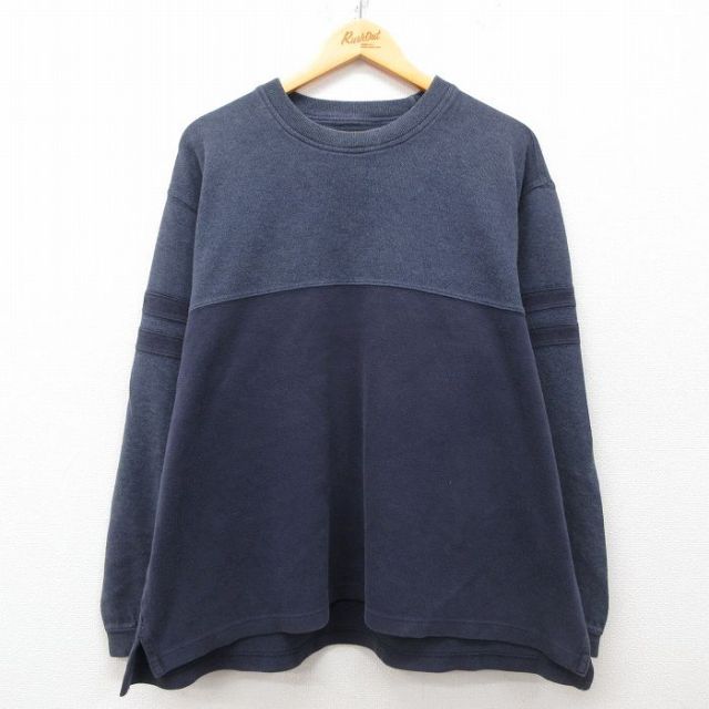 【50%OFF】XL★古着 エディーバウアー 長袖 ビンテージ Tシャツ メンズ 00年代 00s 無地 ツートンカラー 大きいサイズ コットン クルーネック 濃紺他 ネイビー 【spe】 25apr23 中古