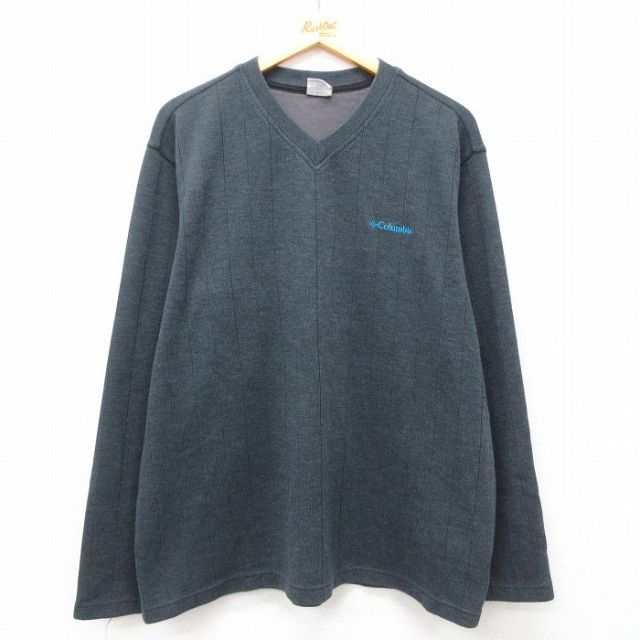 【50%OFF】XL★古着 コロンビア COLUMBIA 長袖 Tシャツ メンズ ワンポイントロゴ 大きいサイズ Vネック 濃グレー 25apr23 中古
