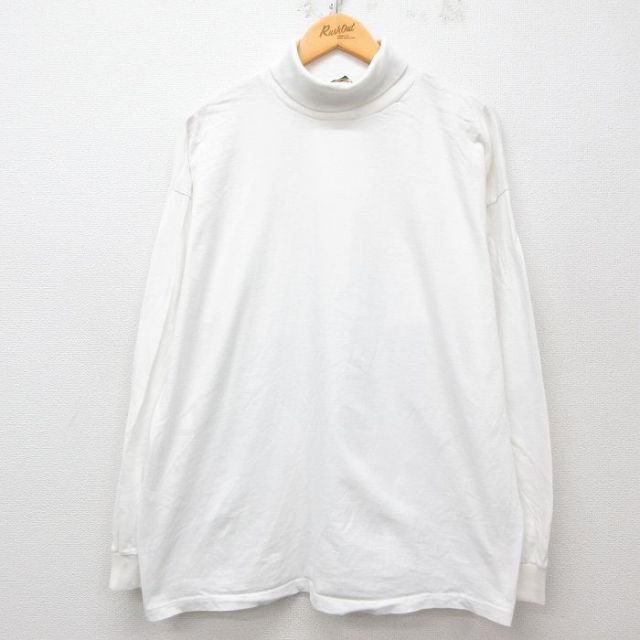 XL★古着 ピューリタン 長袖 ビンテージ Tシャツ メンズ 90年代 90s 無地 大きいサイズ タートルネック ハイネック 白 ホワイト 25apr23 中古