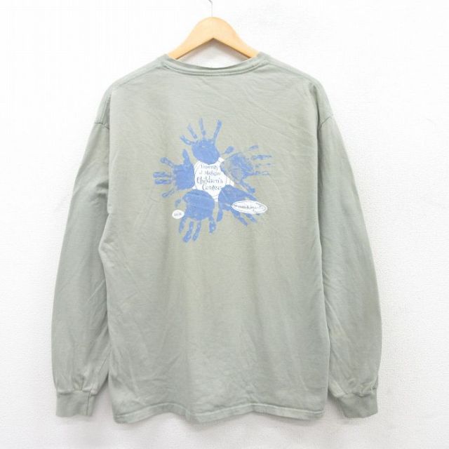 【20%OFF】XL★古着 ヘインズ Hanes 長袖 ビンテージ Tシャツ メンズ 00年代 00s 手 コットン クルーネック 薄緑系 グリーン 25apr23 中古