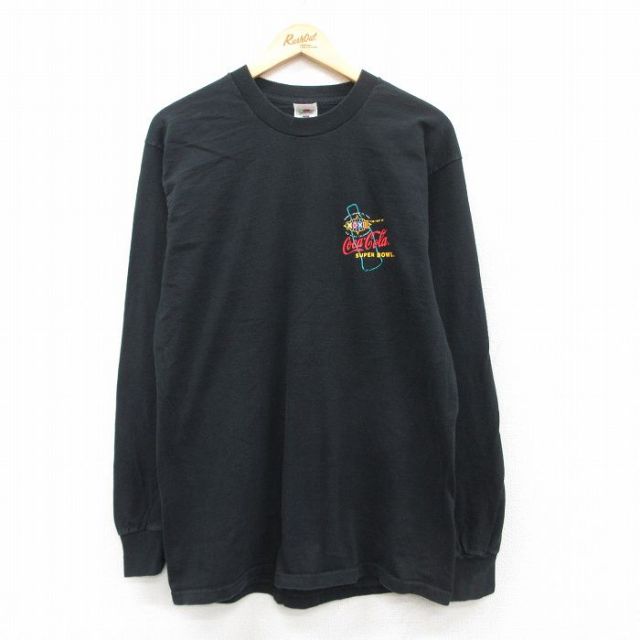 L★古着 フルーツオブザルーム 長袖 ビンテージ Tシャツ メンズ 90年代 90s コカコーラ NFL コットン クルーネック USA製 黒 ブラック 25apr23 中古