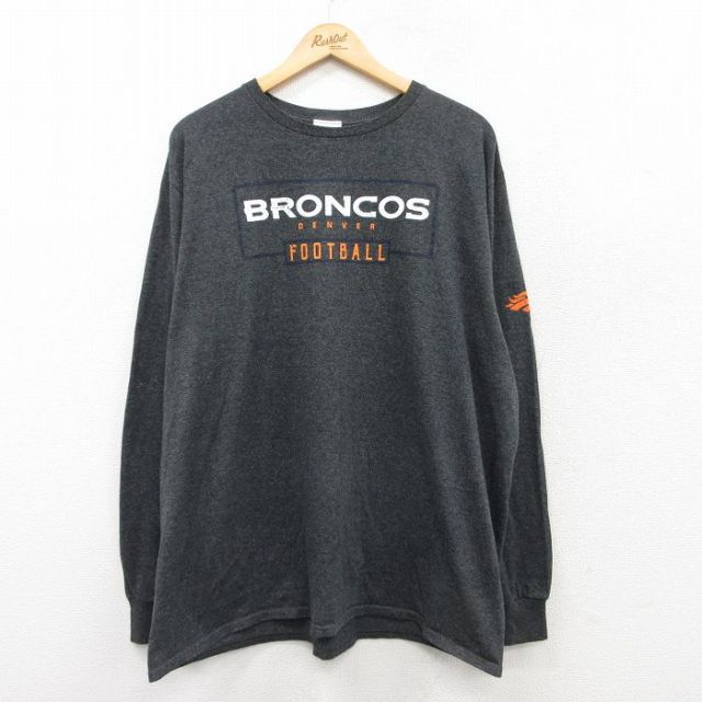 XL★古着 マジェスティック 長袖 Tシャツ メンズ NFL デンバーブロンコス 大きいサイズ クルーネック グレー 霜降り アメフト スーパーボウル 25apr23 中古