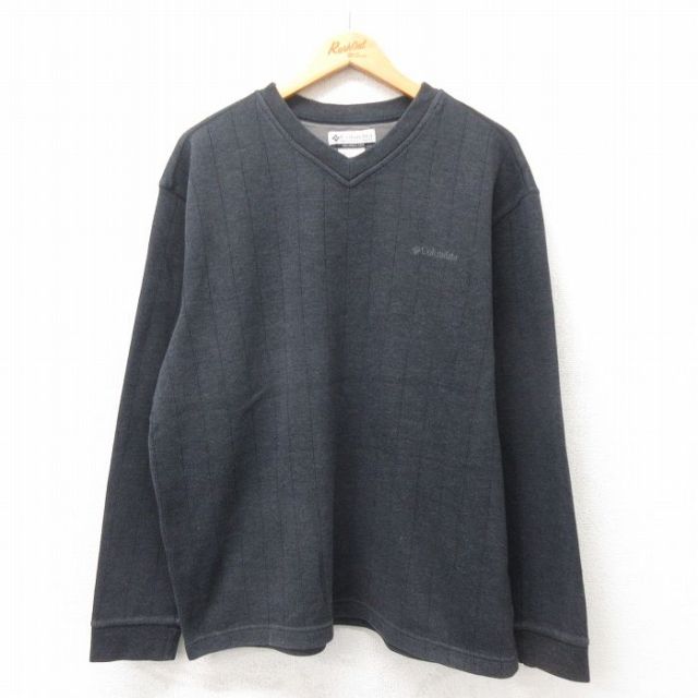 XL★古着 コロンビア COLUMBIA 長袖 ビンテージ Tシャツ メンズ 00年代 00s ワンポイントロゴ 大きいサイズ Vネック グレー 25apr25 中古