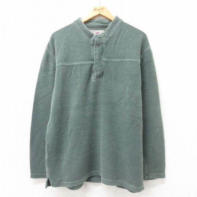 XL★古着 THE TERRITORY AHEAD 長袖 ビンテージ トップス メンズ 90年代 90s 無地 大きいサイズ モックネック ハイネック コットン USA製 緑 グリーン 25apr25 中古