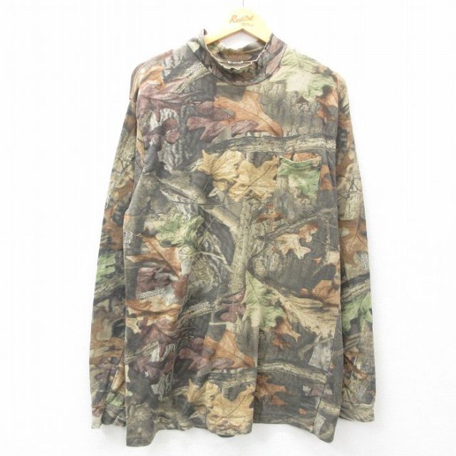 【50%OFF】XL★古着 長袖 Tシャツ メンズ ロング丈 モックネック ハイネック 茶系他 ブラウン 迷彩 25apr26 中古