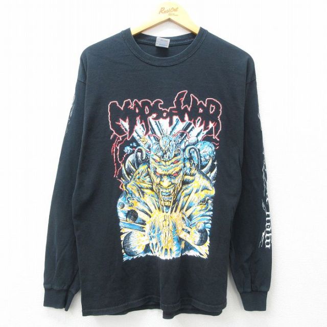 【50%OFF】L★古着 長袖 ビンテージ Tシャツ メンズ 00年代 00s MAPS OF WAR コットン クルーネック 黒 ブラック 25apr26 中古
