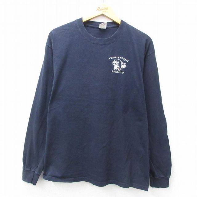 L★古着 ヘインズ Hanes 長袖 00年代 00s カルバリーチャペル トラ クルーネック 紺 ネイビー 25apr26 中古 メンズ