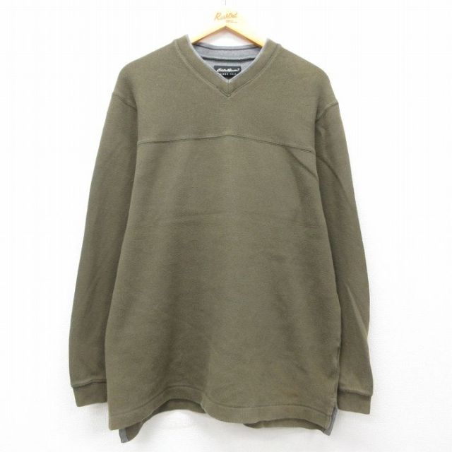 XL★古着 エディーバウアー 長袖 ビンテージ Tシャツ メンズ 00年代 00s 無地 大きいサイズ Vネック 緑系他 グリーン 【spe】 25apr26 中古
