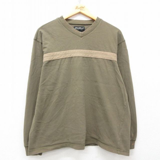 【50%OFF】XL★古着 エディーバウアー 長袖 ビンテージ Tシャツ メンズ 00年代 00s 無地 コットン Vネック 緑系他 グリーン 25apr26 中古