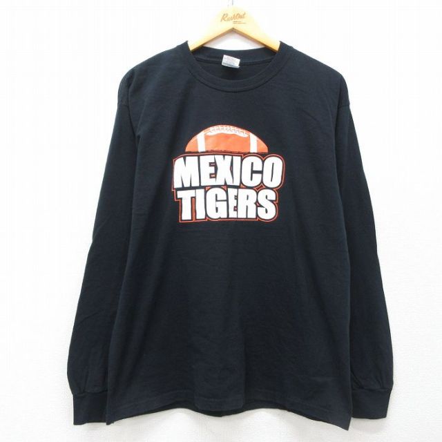 L★古着 長袖 ビンテージ Tシャツ メンズ 00年代 00s タイガース コットン クルーネック 黒 ブラック 25apr26 中古