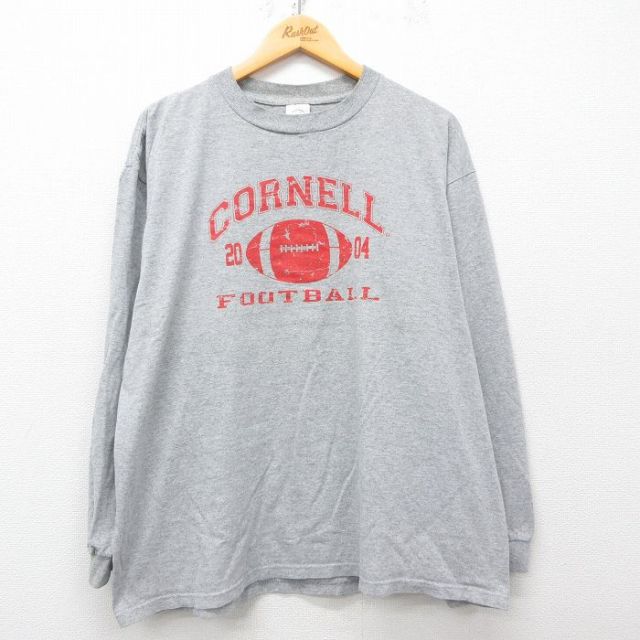 XL★古着 長袖 ビンテージ Tシャツ メンズ 00年代 00s フットボール 大きいサイズ クルーネック グレー 霜降り 25apr26 中古