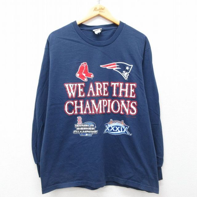 【50%OFF】XL★古着 リー Lee 長袖 ビンテージ Tシャツ メンズ 00年代 00s MLB ボストンレッドソックス コットン クルーネック 紺 ネイビー メジャーリーグ ベースボール 野球 25apr26 中古