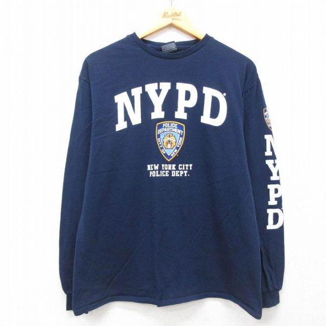 L★古着 長袖 ビンテージ Tシャツ メンズ 00年代 00s ニューヨークポリス クルーネック 紺 ネイビー 25apr26 中古