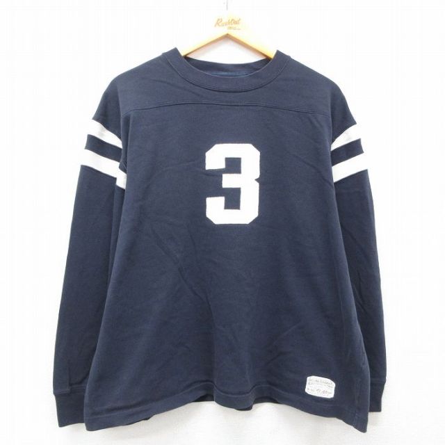 XL★古着 アリゾナジーンズ 長袖 ビンテージ フットボール Tシャツ メンズ 00年代 00s 3 大きいサイズ コットン クルーネック 紺他 ネイビー 25apr26 中古