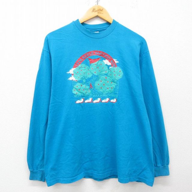 XL★古着 ヘインズ Hanes 長袖 ビンテージ Tシャツ メンズ 90年代 90s マラソン コンバース コットン クルーネック USA製 水色 25apr26 中古