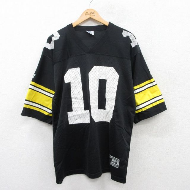 XL★古着 スターター STARTER 半袖 ビンテージ フットボール Tシャツ メンズ 90年代 90s STEWART 10 メッシュ地 Vネック 黒他 ブラック ユニフォーム ゲームシャツ 【spe】 25may01 中古