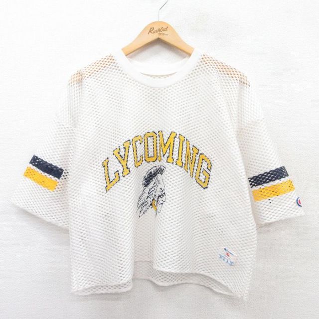 【50%OFF】XL★古着 チャンピオン champion 半袖 ビンテージ Tシャツ メンズ 80年代 80s ライカミング メッシュ地 ショート丈 大きいサイズ Vネック USA製 白他 ホワイト 【spe】 25may01 中古
