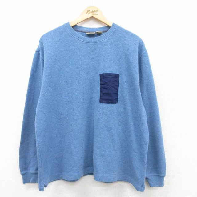 【50%OFF】XL★古着 エルエルビーン LLBEAN 長袖 ビンテージ Tシャツ メンズ 00年代 00s 無地 胸ポケット付き 大きいサイズ コットン クルーネック 薄紺 ネイビー 25may01 中古