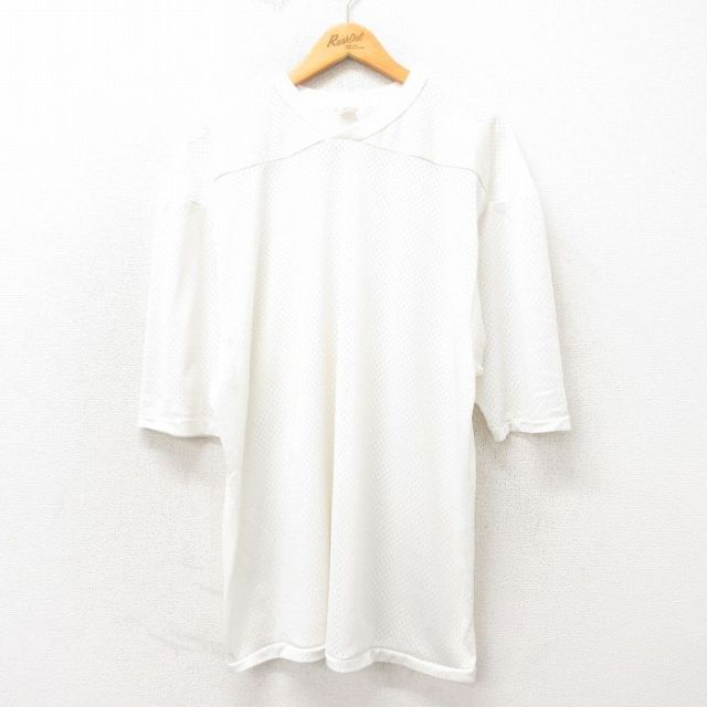 XL★古着 半袖 ビンテージ フットボール Tシャツ メンズ 80年代 80s 無地 大きいサイズ メッシュ地 Vネック 白 ホワイト ユニフォーム ゲームシャツ 25may02 中古