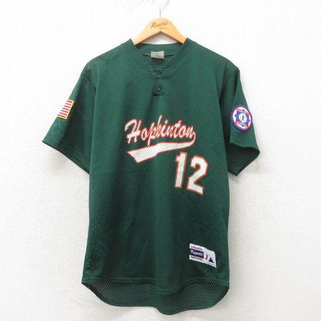 【50%OFF】XL★古着 マジェスティック 半袖 Tシャツ メンズ 90年代 90s Hopkinton 大きいサイズ メッシュ地 Vネック USA製 緑 グリーン 25may02 中古