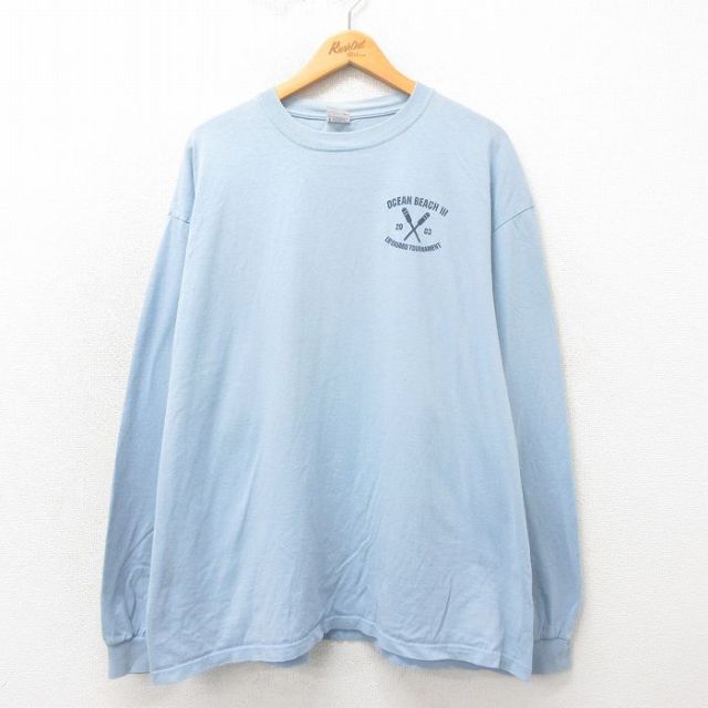 XL★古着 長袖 ビンテージ Tシャツ メンズ 00年代 00s オーシャンビーチ 大きいサイズ コットン クルーネック 水色 25may02 中古