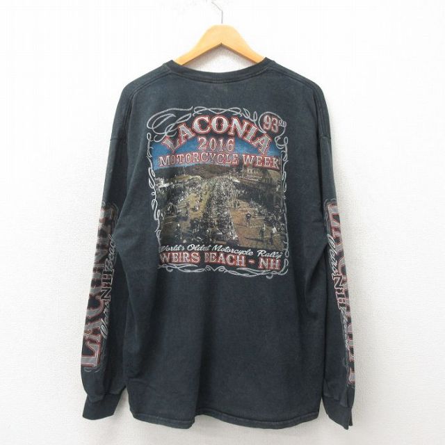 XL★古着 長袖 ビンテージ Tシャツ メンズ モーターサイクルウィーク 大きいサイズ コットン クルーネック 黒 ブラック ブリーチ加工 25may02 中古