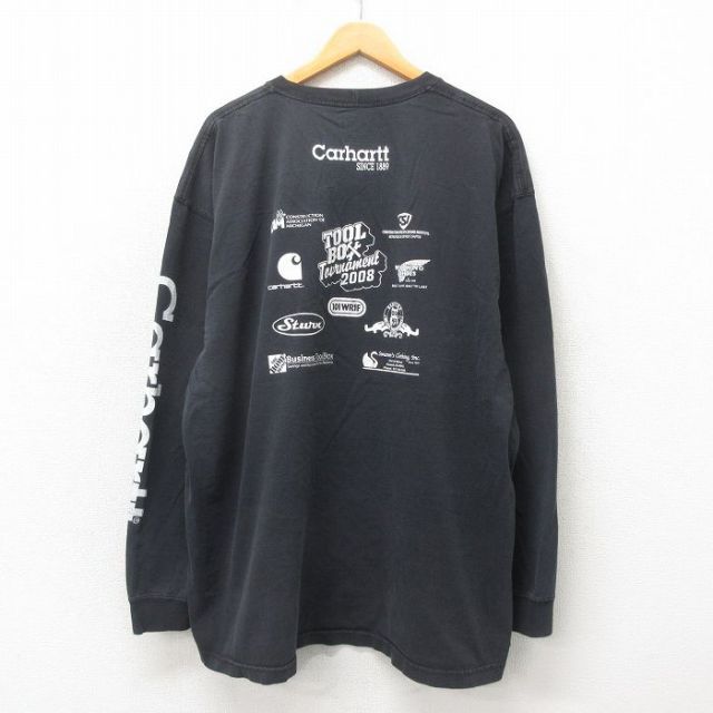 XL★古着 カーハート Carhartt 長袖 ビンテージ Tシャツ メンズ 00年代 00s 企業広告 大きいサイズ コットン クルーネック 黒 ブラック 25may02 中古