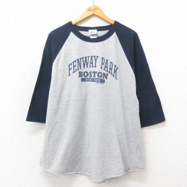 XL★古着 マジェスティック 7分袖 ビンテージ Tシャツ メンズ 00年代 00s MLB フェンウェイパーク 大きいサイズ ラグラン クルーネック グレー 霜降り メジャーリーグ ベースボール 野球 25may02 中古 7分丈 七分丈 七分袖