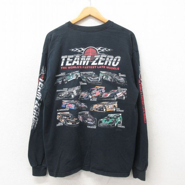 XL★古着 長袖 ビンテージ Tシャツ メンズ 00年代 00s チームゼロ レーシングカー コットン クルーネック 黒 ブラック 25may02 中古
