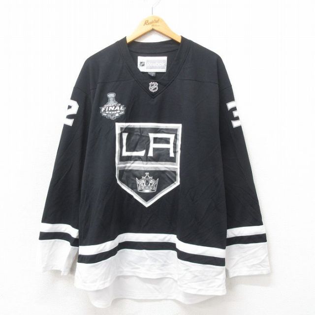 XL★古着 リーボック REEBOK 長袖 Tシャツ アイスホッケー ジャージ メンズ NHL ロサンゼルスキングス ジョナサンクイック 大きいサイズ メッシュ地 Vネック ユニフォーム ゲームシャツ 25may02 中古