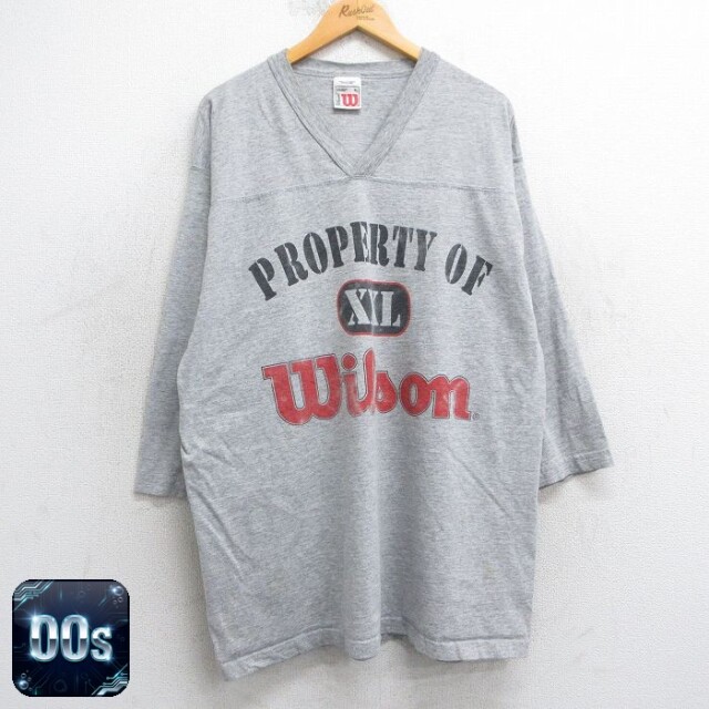 【50%OFF】00s 7分袖Tシャツ ビッグロゴ グレー XL | 古着