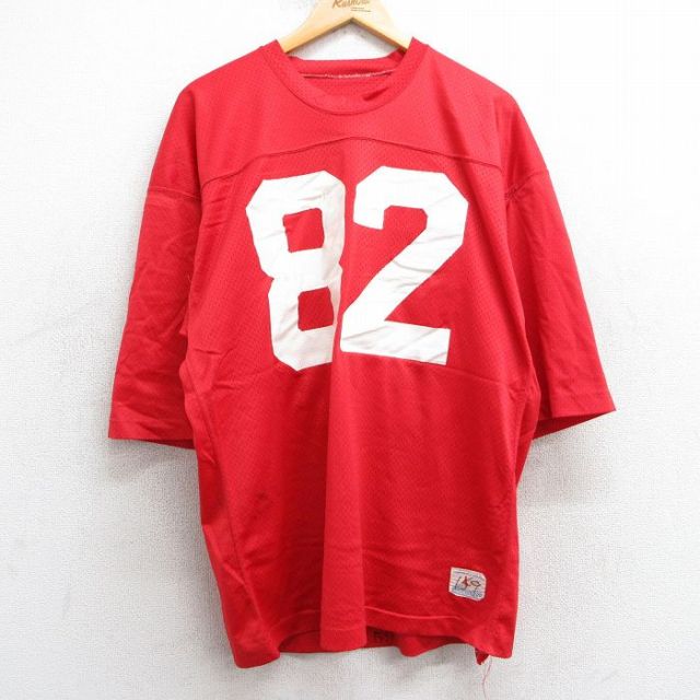 XL★古着 半袖 ビンテージ フットボール Tシャツ メンズ 80年代 80s 82 メッシュ地 クルーネック USA製 赤 レッド ユニフォーム ゲームシャツ 25may02 中古