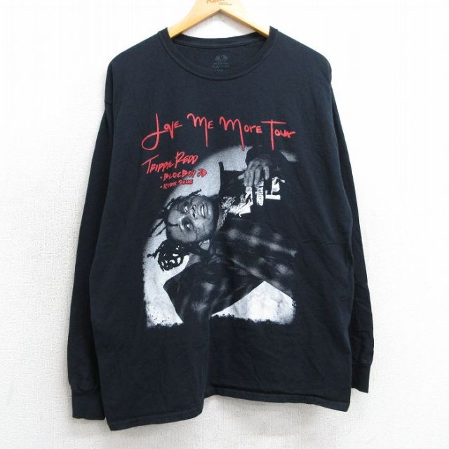 XL★古着 フルーツオブザルーム 長袖 ヒップホップ ラップ Tシャツ メンズ トリッピーレッド コットン クルーネック 黒 ブラック 25may02 中古
