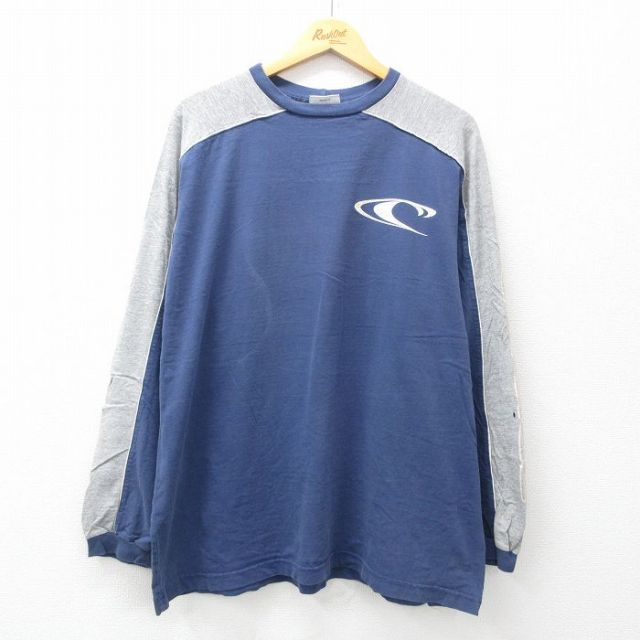 XL★古着 長袖 ビンテージ Tシャツ メンズ 00年代 00s ONEILL ラグラン ツートンカラー ラメ 大きいサイズ クルーネック 紺他 ネイビー 25may09 中古