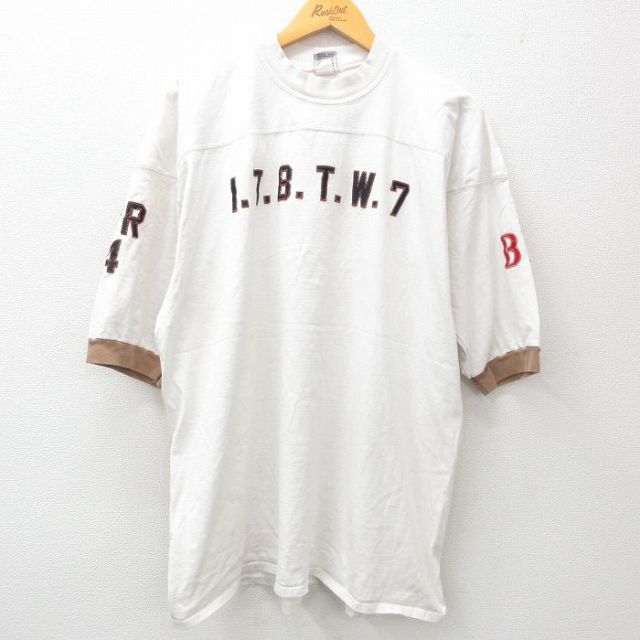 XL★古着 半袖 ビンテージ フットボール Tシャツ メンズ 90年代 90s ITBTW7 WETICE 7 大きいサイズ コットン クルーネック USA製 白他 ホワイト 25may09 中古