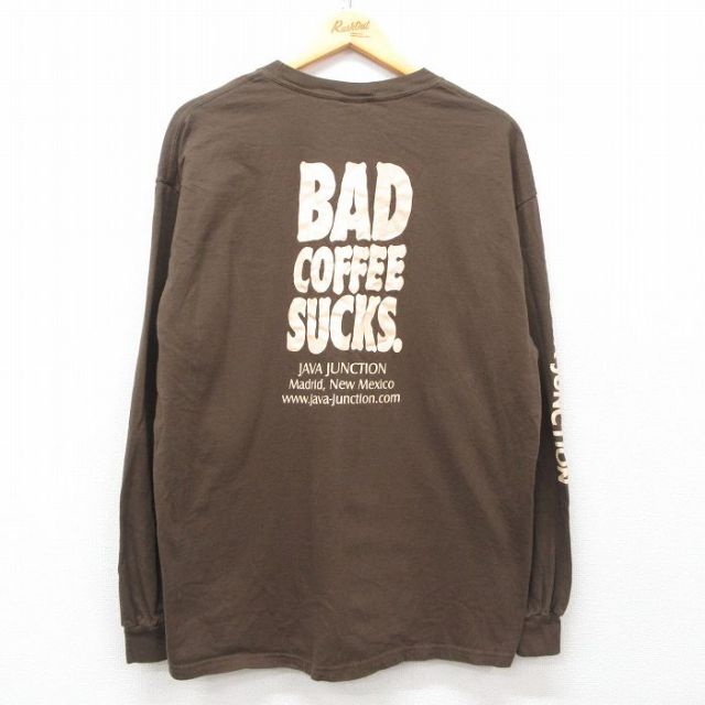 XL★古着 ヘインズ Hanes 長袖 ビンテージ Tシャツ メンズ 00年代 00s BAD COFFEE SUCKS コットン クルーネック 茶 ブラウン 25may12 中古