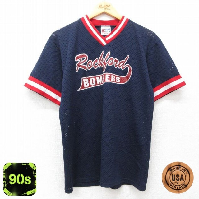 【50%OFF】90s 半袖Tシャツ Rockland BOMBERS メッシュ地 ネイビー M | 古着