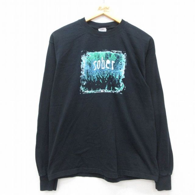 L★古着 長袖 ビンテージ Tシャツ メンズ 00年代 00s Sober コットン クルーネック 黒 ブラック 25may12 中古