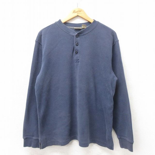 XL★古着 エルエルビーン LLBEAN 長袖 ビンテージ Tシャツ メンズ 00年代 00s 無地 コットン ヘンリーネック 紺 ネイビー 25may17 中古