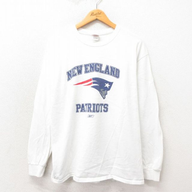 L★古着 長袖 ビンテージ Tシャツ メンズ 00年代 00s リーボック REEBOK NFL ニューイングランドペイトリオッツ コットン クルーネック 白 ホワイト アメフト スーパーボウル 25may17 中古